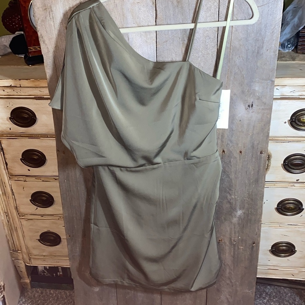 NEW TCEC Olive green one shoulder dress sz SMALL NWT